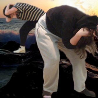 Photo of two people struggling